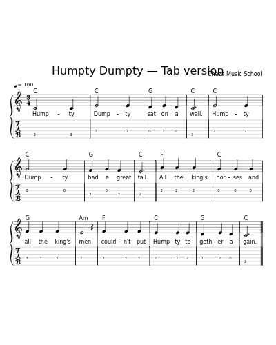 Humpty Dumpty — Tab version sheet music preview