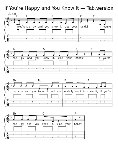 If You're Happy and You Know It — Tab version