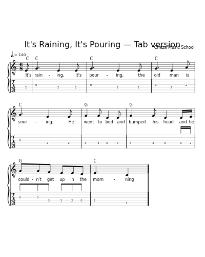 It's Raining, It's Pouring — Tab version