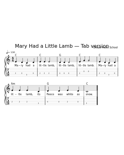 Mary Had a Little Lamb — Tab version