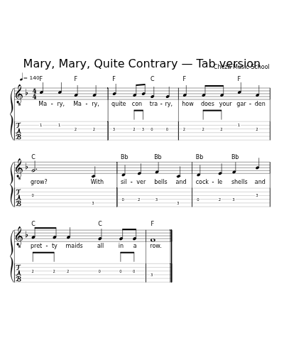 Mary, Mary, Quite Contrary — Tab version