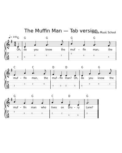 The Muffin Man — Tab version sheet music preview