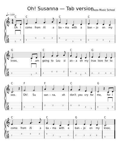 Oh! Susanna — Tab version