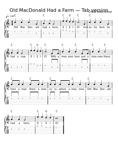 Old MacDonald Had a Farm — Tab version