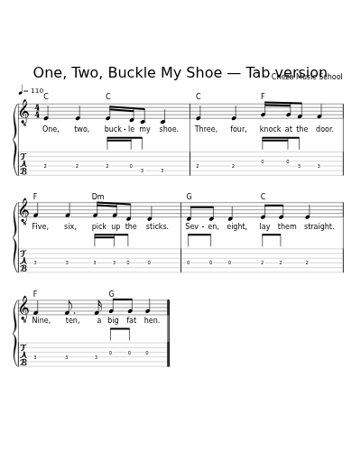 One, Two, Buckle My Shoe — Tab version