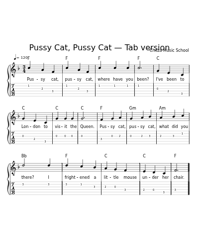 Pussy Cat, Pussy Cat — Tab version