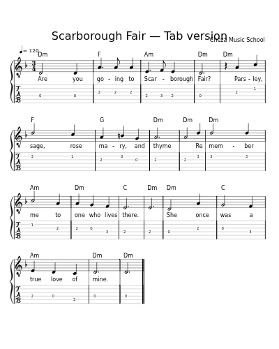 Scarborough Fair — Tab version sheet music preview