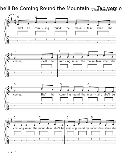 She'll Be Coming Round the Mountain — Tab version