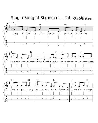 Sing a Song of Sixpence — Tab version