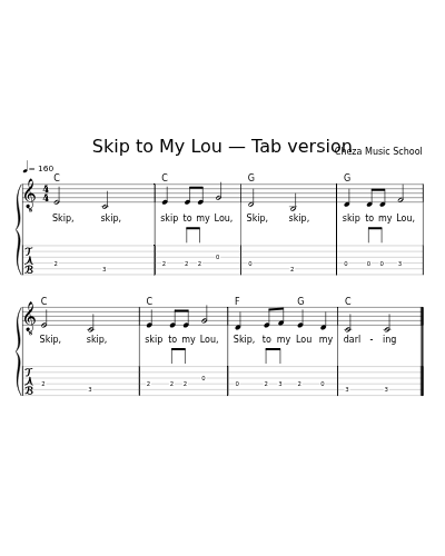 Skip to My Lou — Tab version sheet music preview