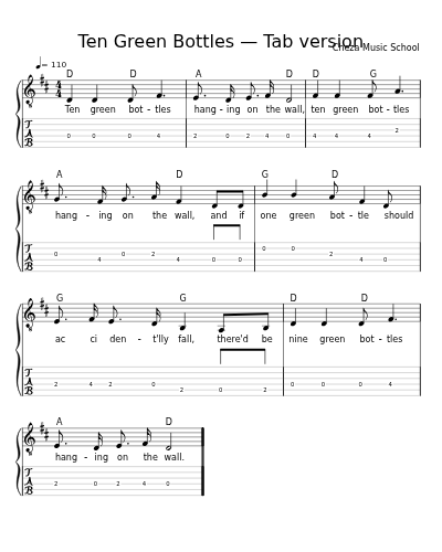 Ten Green Bottles — Tab version sheet music preview