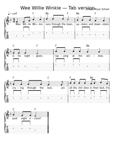 Wee Willie Winkie — Tab version sheet music preview