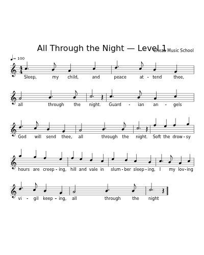 All Through the Night — Level 1 sheet music preview