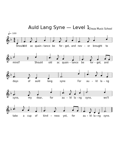 Auld Lang Syne — Level 1 sheet music preview