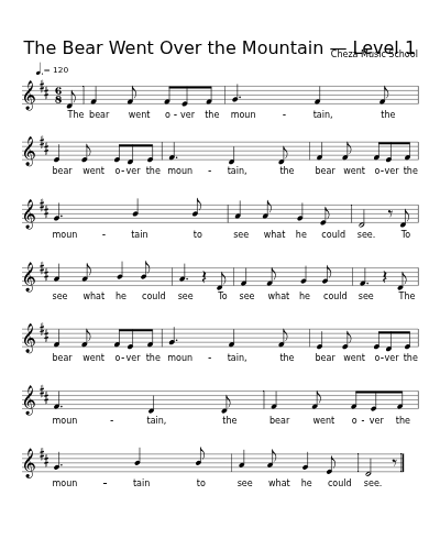 The Bear Went Over the Mountain — Level 1 sheet music preview