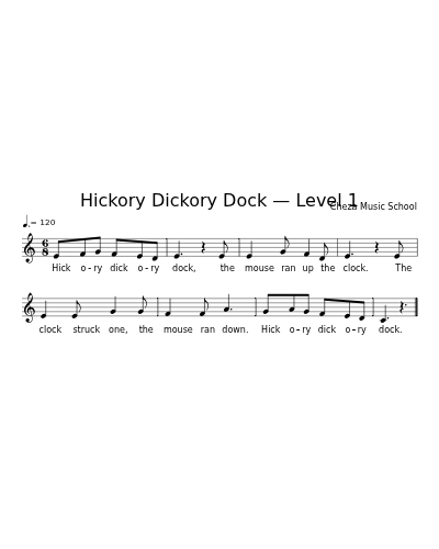 Hickory Dickory Dock — Level 1 sheet music preview