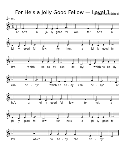 For He's a Jolly Good Fellow — Level 1 sheet music preview