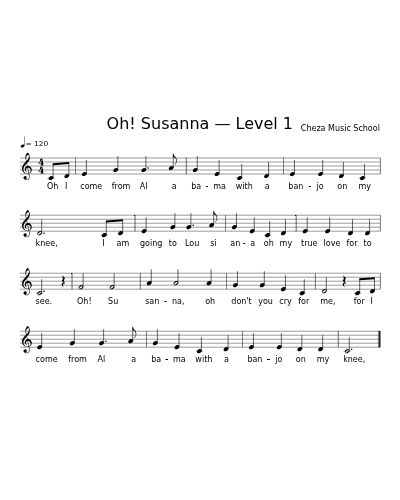 Oh! Susanna — Level 1 sheet music preview