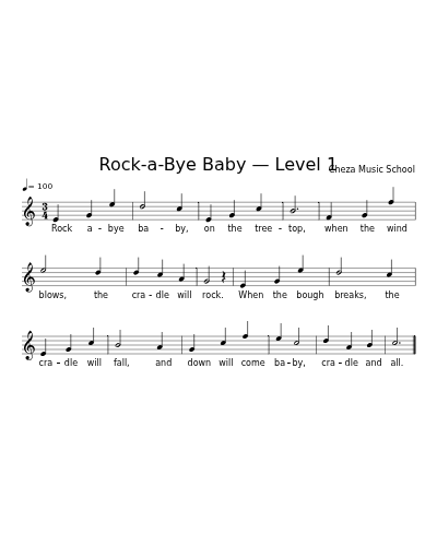 Rock-a-Bye Baby — Level 1 sheet music preview