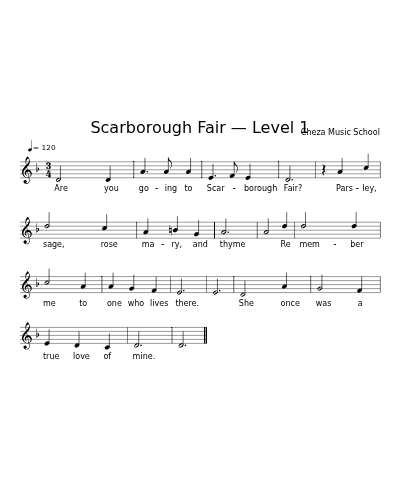 Scarborough Fair — Level 1 sheet music preview