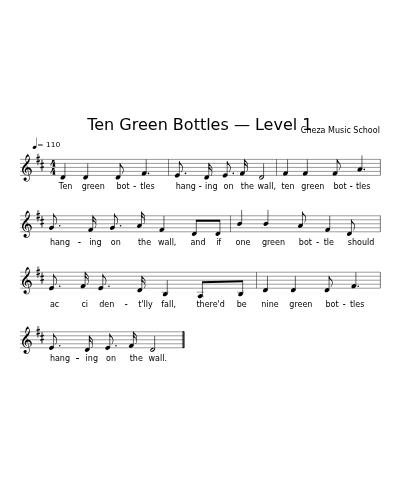 Ten Green Bottles — Level 1 sheet music preview