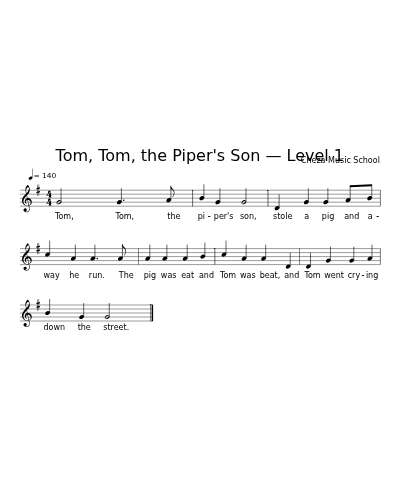 Tom, Tom, the Piper's Son — Level 1