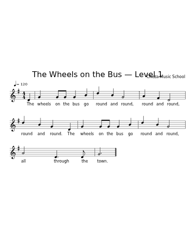 The Wheels on the Bus — Level 1 sheet music preview