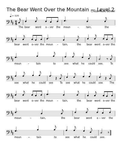 The Bear Went Over the Mountain — Level 2 sheet music preview