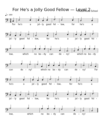 For He's a Jolly Good Fellow — Level 2 sheet music preview
