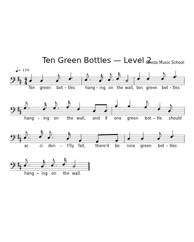 Ten Green Bottles — Level 2 sheet music preview
