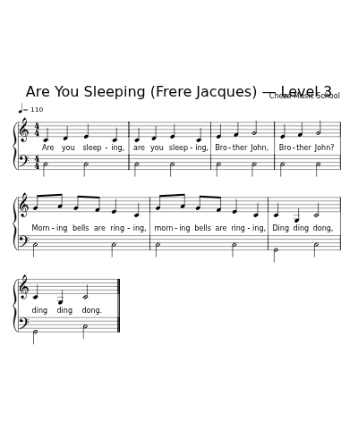 Are You Sleeping (Frere Jacques) — Level 3 sheet music preview