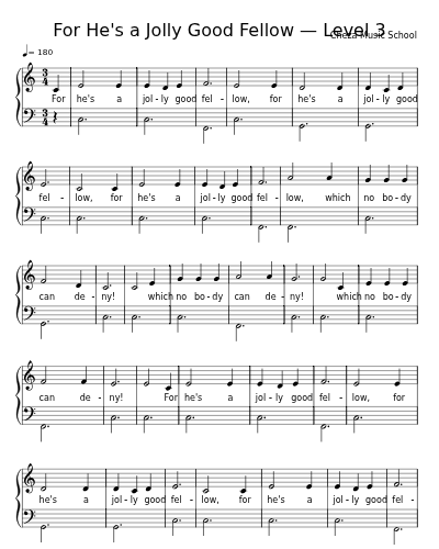 For He's a Jolly Good Fellow — Level 3 sheet music preview