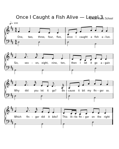 Once I Caught a Fish Alive — Level 3 sheet music preview