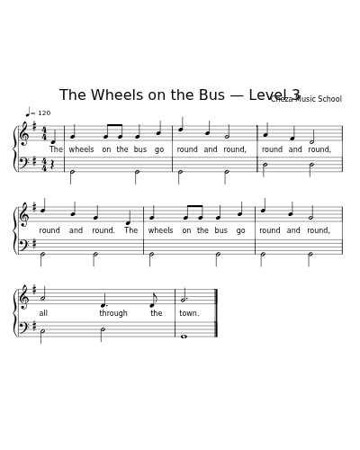 The Wheels on the Bus — Level 3 sheet music preview