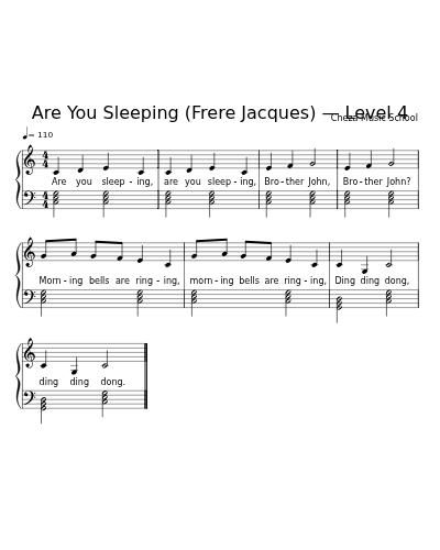 Are You Sleeping (Frere Jacques) — Level 4 sheet music preview