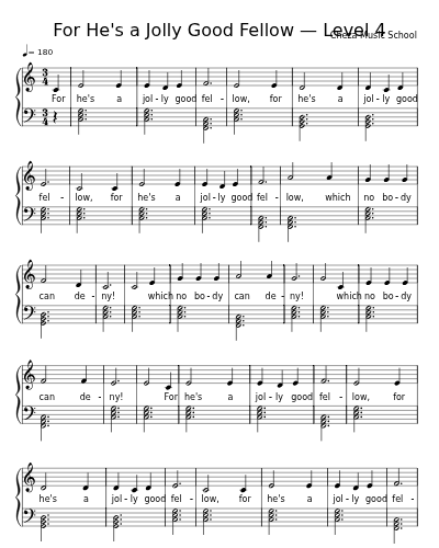For He's a Jolly Good Fellow — Level 4 sheet music preview