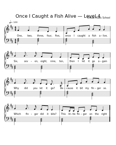Once I Caught a Fish Alive — Level 4 sheet music preview