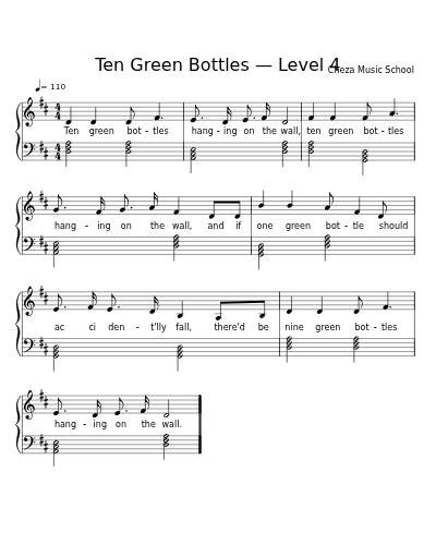 Ten Green Bottles — Level 4 sheet music preview