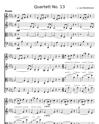 Quartett No. 13 für 2 Violinen, Bratsche und Violoncell Op. 130 2nd Movement Dem Fürsten Nicolaus von Galitzin gewidmet.