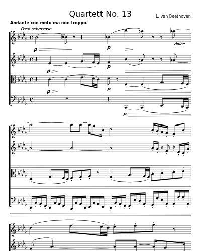 Quartett No. 13 für 2 Violinen, Bratsche und Violoncell Op. 130 3rd Movement Dem Fürsten Nicolaus von Galitzin gewidmet.