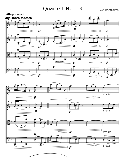 Quartett No. 13 für 2 Violinen, Bratsche und Violoncell Op. 130  4th Movement Dem Fürsten Nicolaus von Galitzin gewidmet .
