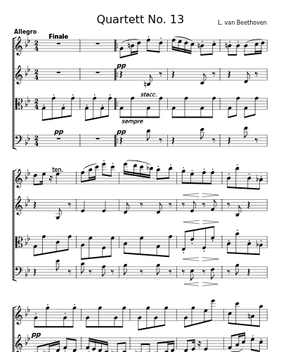 Quartett No. 13 für 2 Violinen, Bratsche und Violoncell Op. 130  6th Movement Dem Fürsten Nicolaus von Galitzin gewidmet.