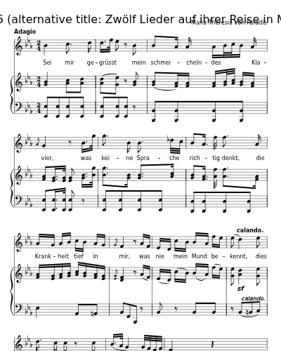 An das Klavier (12 Lieder, 1786   (alternative title: Zwölf Lieder auf ihrer Reise in Musik gesetzt))