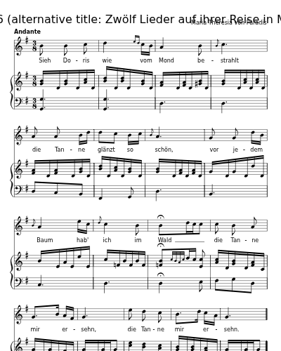 Die Tanne (12 Lieder, 1786   (alternative title: Zwölf Lieder auf ihrer Reise in Musik gesetzt))