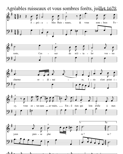 Agréables ruisseaux et vous sombres forêts, juillet 1678
