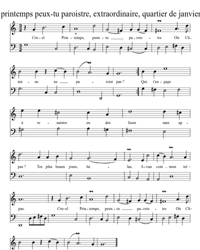 Cruel printemps peux-tu paroistre, extraordinaire, quartier de janvier 1678