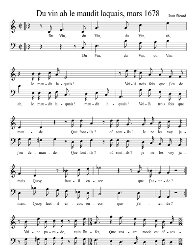 Du vin ah le maudit laquais, mars 1678