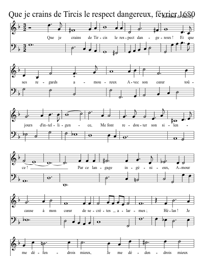 Que je crains de Tircis le respect dangereux, février 1680