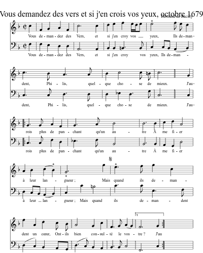Vous demandez des vers et si j'en crois vos yeux, octobre 1679