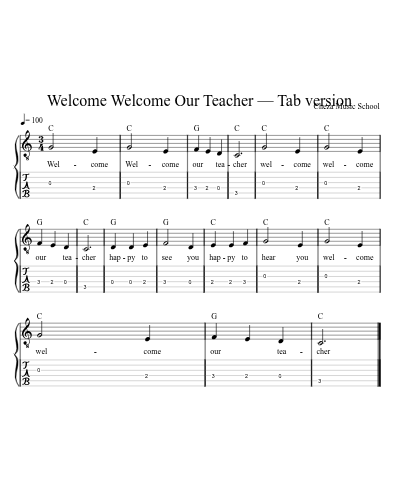 Welcome Welcome Our Teacher — Tab version preview